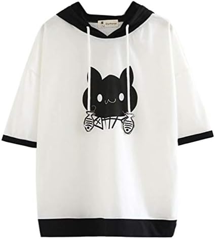 Harajuku Women Fashion Pink Star Japanese Letter Short Sleeve Hoodie T Shirt