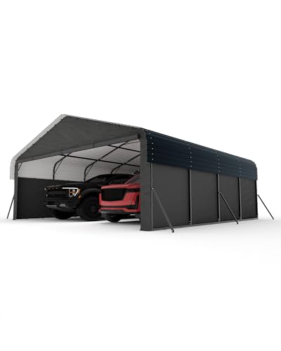 Photo 1 of ***PARTIAL SET*** GarveeLife 20 ft x20 ft x13 ft Enclosed Metal Carport for 2 Cars, Heavy Duty Steel Frame for All Weather, Permanent Shelter for Boats, Full-Sized Pickup Trucks, and Tractors, N.W. 1,000 LBS