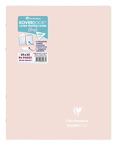 Clairefontaine 981478C - One Stapled Notebook Koverbook Blush Powder Pink - Size: 24x32 cm - 96 Seyes Ruled Pages - White Paper 90 g - Opaque Polypro Cover