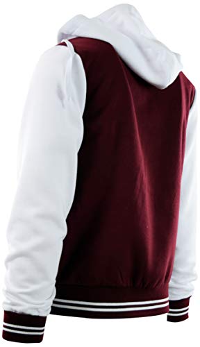 ChoiceApparel Mens Baseball Varsity Jacket with Detachable Hoodie (XL, 611-Burgundy/White) - Thumbnail 3