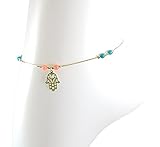 Hamsa Hand Charm & Beads Gold Ankle Bracelet for Good Luck