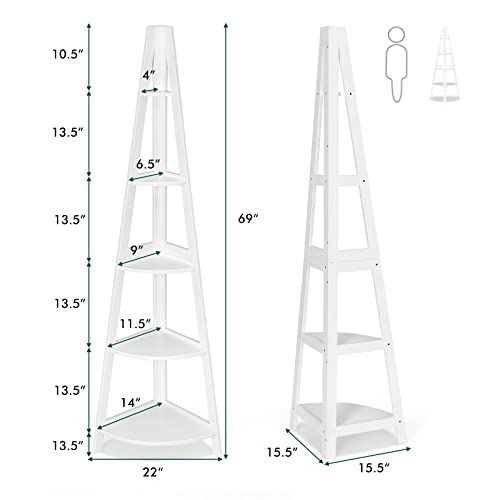 Tangkula 5 Tier Corner Shelf, 69 Inch Tall Corner Bookshelf, 5 Shelf