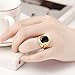 Star Jewelry Signet Pinky Ring With Black Square Enamel 18K Gold Plated For Men and Women Size 6-14