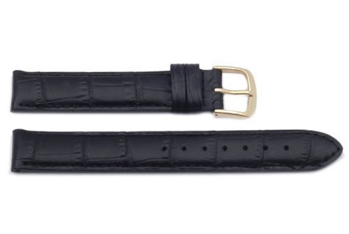 Hadley Roma Black 17mm Mens Water Resistant and Hypo-Allergenic Alligator Grain Watch Band