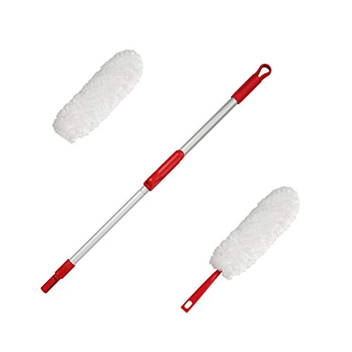 CLEANHOME Microfiber Feather Duster with Extension Pole and 1 Extra Duster Refill，for Cleaning High Ceiling Fan, Interior Roof, Cobweb, Computer Screens, Car,White - Thumbnail 7