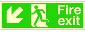 Glow In The Dark Fire Exit Down Left Sign 400mm x 150mm - Rigid Plastic