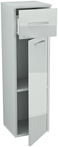 White Bath Cabinet - ideal for small bathrooms – Free Standing or Wall - Mounted Bath Storage Cabinet with 1 door and 1 drawer - Matt or Gloss finishing (White Gloss)