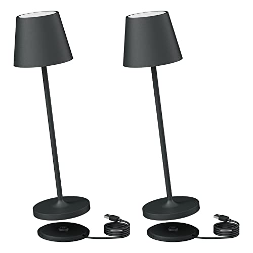 K-Bright 2 Stück Dimmbare Akku Tischleuchte 38cm mit Ladestation Anthrazit