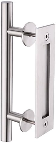 HANEBATH 304 Stainless Steel Pull and Flush Door Handle Set 12" Sliding or Wood Barn Door with Mount Screws Included,Brushed Nickel