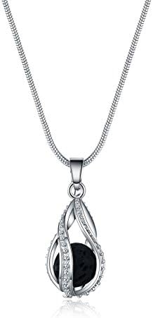 Rosa Vila Teardrop Lava Stone Necklace - Rhinestone Aromatherapy Necklace with Essential Oil Diffuser (Teardrop)