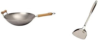 School of Wok Star 14" Carbon Steel Wok, Silver, 35x15x59 cm & of Wok Stainless SteelWok Spatula, Steel, 2x9.5x37 cm