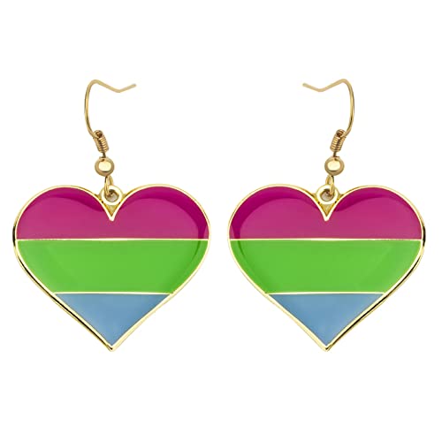 Polysexual Pride Heart Shape Dangle Earrings Gay & Lesbian LGBT Pride Gifts Rainbow Jewelry