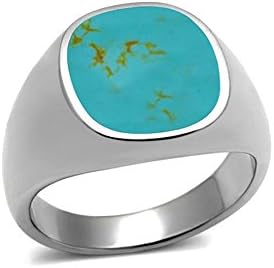 925 Sterling Silver Mens Inlay Turquoise High Polish Classic Band Solid Ring (9)
