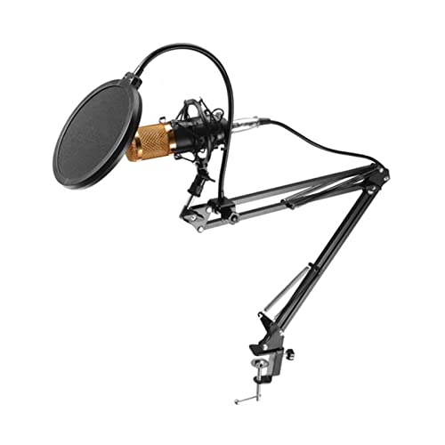 Condenser Microphone Kit,BM-800 Mic Set USB Streaming Podcast PC Studio with Adjustable Mic Suspension Scissor Arm Metal Shock Mount and 2Layer Pop Filter for Studio Recording Broadcasting Skype Black