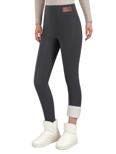 UpGentel Women Winter Warm Thick Leggings Fleece Lined Stretchy Soft Thermal Sherpa Pants High Waist Tights for Cold Weather (US, Alpha, XX-Large, Regular, Regular, Grey) at Amazon