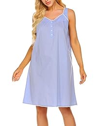 Camisón de algodón para dama, sin mangas, cuello en V, ropa de noche