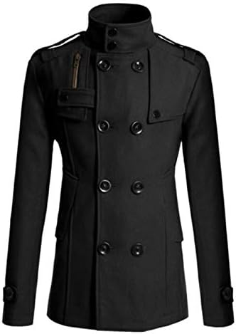 BYWX Men Classic Lapel Double Breasted Slim Wool Blend Long Pea Coat