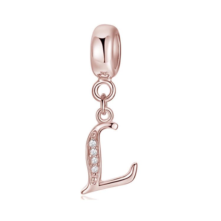 925 Sterling Silver Rose Gold Beads Alphabet Charms Letter Initial L Charm Anniversary Charm Words Charm fits Pandora Charms Bracelet (L)