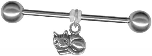 16g-28mm Dangle Curled Up Cat Industrial Earring Barbell