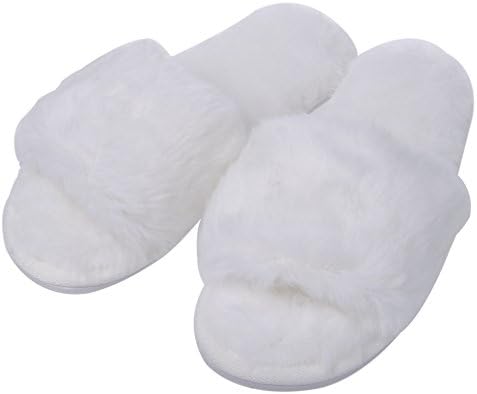 Festooning Women's Fluffy Faux Fur Clog Open Toe Slip-on Memory Foam Slippers White us7/8