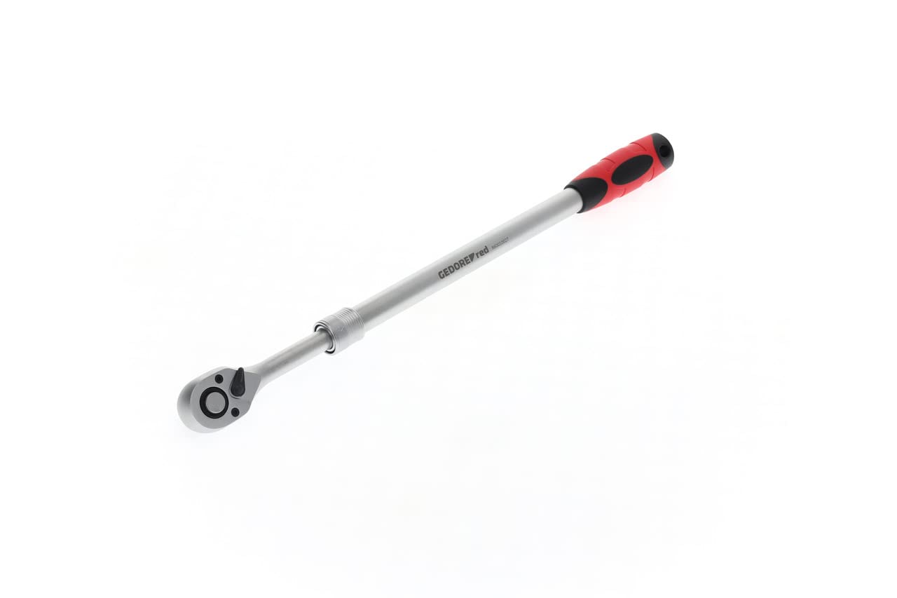 Gedore Red Telescopic Ratchet, Switchable, with Push Button Release, 1/2 Inch, Ergonomic 2K Handle, Steel Tube, Red/Black