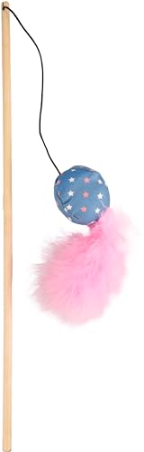 Flamingo giochi per gatti – canna da gioco per gatti Winny 40cm, canna in bambù con pallina in tessuto, fruscio e piume