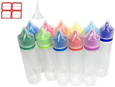 60ml X 30 Packs Eliquid Dropper Bottle with Labels and Funnels, Squeezable Reusable Empty PET Plastic Bottle Applicator Dispenser with Children Proof Cap for Ejuice Oil Ink Mix Colors