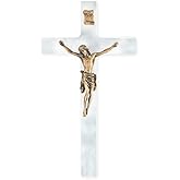 Birsppy AOLDHYY White Pearlized Traditional Gold Corpus Religious 7 Inch Wall Cross Crucifix