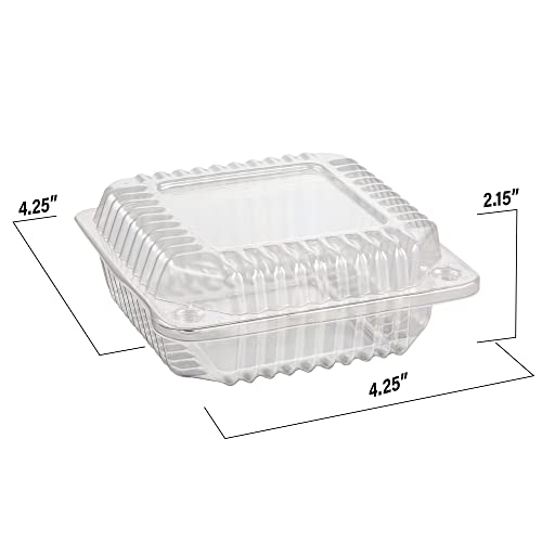 Clear Plastic Square Hinged Food Container, 5" Length x 5" Width x 2 1/