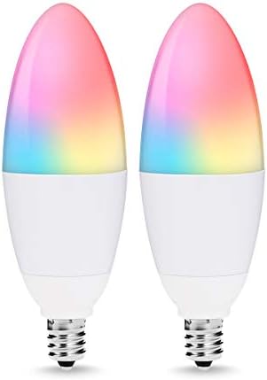 LOHAS Smart Bulb E12 LED Candelabra Base, WiFi Control Light Bulb, RGB Color Changing Smart Lighting, Candle Lights Multicolored, 40W Equivalent, Compatible with Alexa Google Assistant (2 Pack)