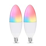 LOHAS Smart E12 LED Bulbs Candelabra Base, WiFi Control Light, Multicolored LED, Dimmable RGB Warm White Candle Light Bulb Decorative, Smart Chandelier Lighting(Pack of 2)