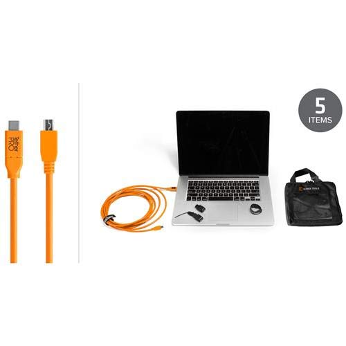 Tether Tools Starter Tethering Kit with 15' USB-C to 2.0 Mini-B 5-Pin Cable, Orange