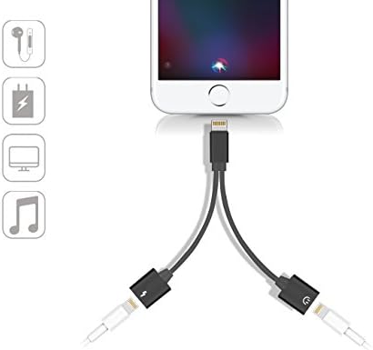 [Upgraded Version] 2-in-1 iphone 7 plus Adapter, Compatible with IOS 11 System, ALIWELL Dual Lightning Adapter Support Audio Calling 1A Quick Charging Earphone Music Control (Black)