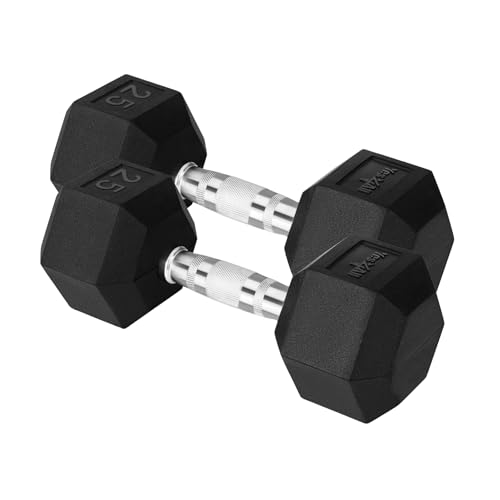 Yes4All Encased Hex Dumbbells Pair, Chrome or Rubber Grip Anti-Slip Hand Weights 10-30 LBS