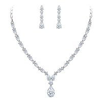 EVER FAITH Silver-Tone Cubic Zirconia Charming Water Drop Bridal Pendant Necklace Earrings Set Clear