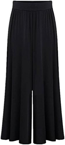 Season Show Women's Wide leg Elastic Waistband Palazzo Pants Long Trousers Black M