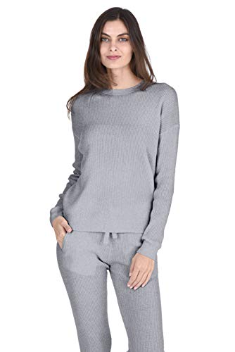 State Cashmere Women's 100% Pure Cashmere Knitted Loungewear Crewneck Pullover Sweater (Sweater/Heather Grey, Large) - Thumbnail 7
