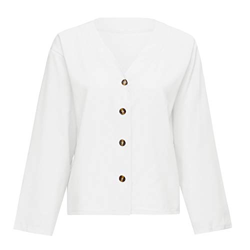 Women's Long Sleeve Tops,LuluZanm Sales! Ladies Autumn Spring Buttons Opening Loose Shirt Solid Color V-Neck Tops White