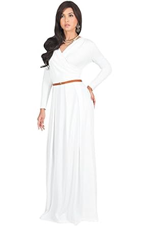 KOH KOH Womens Long V-Neck Full Sleeve Semi Formal Flowy Evening Cute Maxi Dress