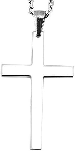 Sirius Jewelry Stainless Steel Cross Pendant Necklace Chain for Men Women, (5cm, 24'' rolo chain)