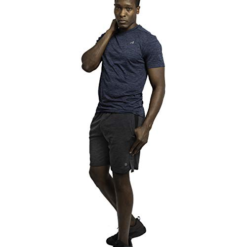 Alive Men's Tee Shirt Active Quick Dry Workout Short Sleeve Shirts Crew Neck (Estate Blue Heather, Large) - Thumbnail 4