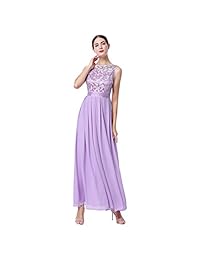 Vestido largo de gasa sin mangas de flores de encaje para mujer Dama de honor de boda Fiesta de graduación Cóctel Vestido largo de noche formal