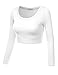 Simlu Womens White Short Cropped Top, Cheap Summer Top with Long Sleeves, White, Large