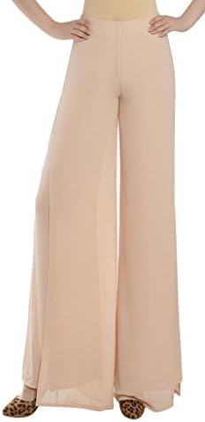 Cloudy Arch Women's Chiffon High Waist Wide Leg Split Palazzo Pants(Apricot,29)