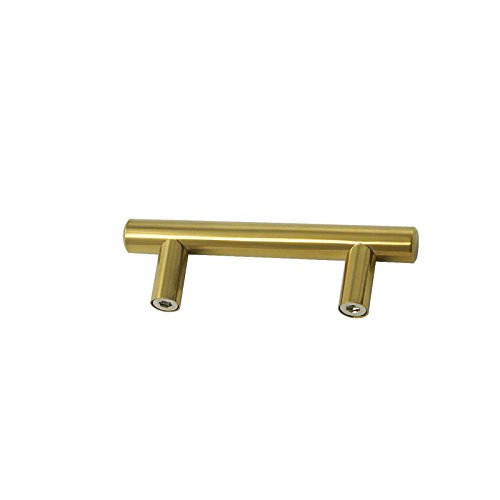 Goldentimehardware Brushed Brass Gold Color Hole Distance 64mm(2-1/2) T-bar Kitchen Cabinet Handle Dresser Drawer Cupboard Pull Knob 5Pack - Thumbnail 4