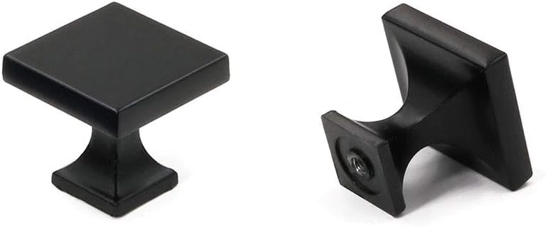 LONTAN 10 Pack Black Square Cabinet Knobs Zinc Alloy Black Cupboard Knobs for Kitchen Drawer and Wardrobe Bathroom Shower