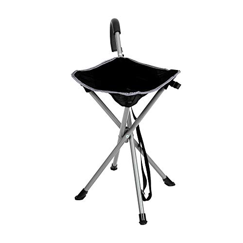 Mac Sports Folding Cane Chair for Women and Men | Walking Stick, Stool-Style, Folding Cane, Cane with Seat, Quad Base, Collapsible, Folding Stools for Adults and Seniors, Travel Friendly | Black