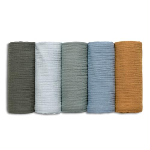 Muslin Receiving Blankets, Neutral Blanket Swaddling for Newborn Boys and Girls, 5 Pack Breathable and Skin-Friendly Swaddle Wrap for Infant Baby (Bright Colors)