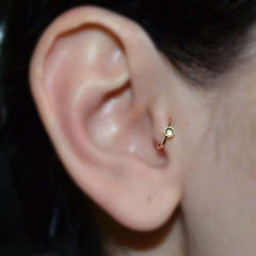 Amazon.com: Gold Tragus Earring 2mm CZ - Rook Earring ...