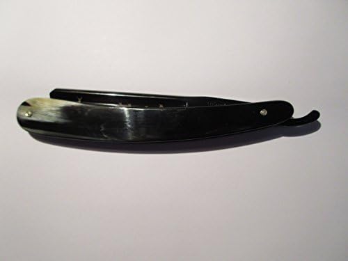 Wacker Huntsman 7/8" Straight Razor, Square Tip w/Radius, Black Chrome, Etched Blade, Horn Scales